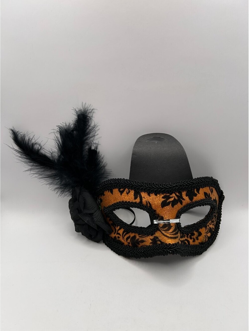 Black Orange Damask Venetian Masquerade Eye Mask Feather Flower Costume Ball